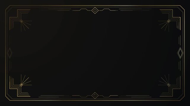 Animated Gold Art Deco Frame on Black Background Seamless Loop