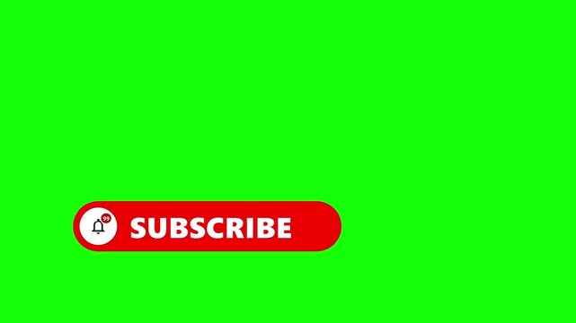 Red subscribe button featuring white text and notification bell icon positioned near bottom left corner showing vibrant chroma key screen behind interface element