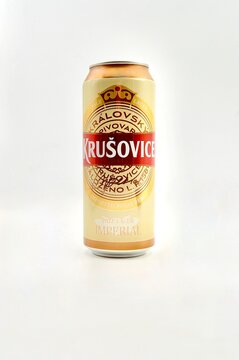 Sydney, New South Wales, Australia. October 2026. A view of a can of Czech Krusovice  Imperial Pale  lager isolated against a white background. 
