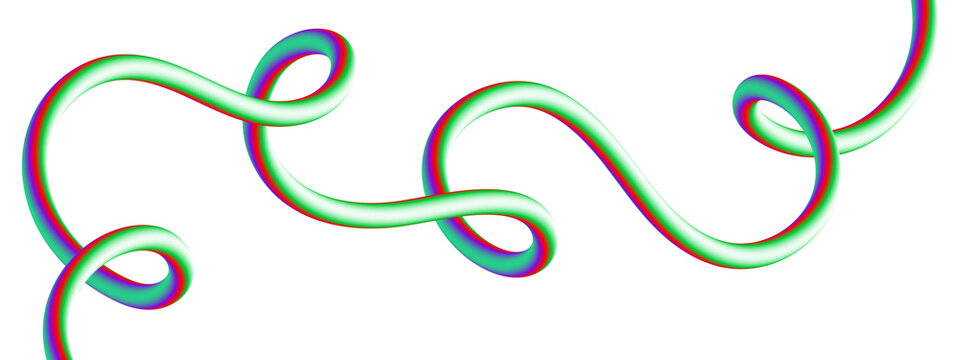 Flowing neon green tube with purple highlights curves in a smooth wave motion isolated on transparent background