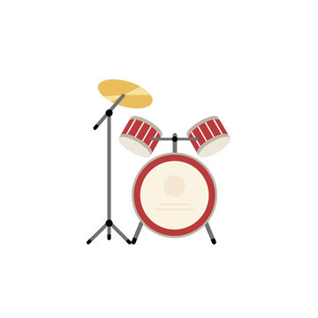 Red drum kit with cymbal - vector illustration of musical instrument
