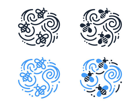 Four variations of buzzing bee patterns for creative graphic designs