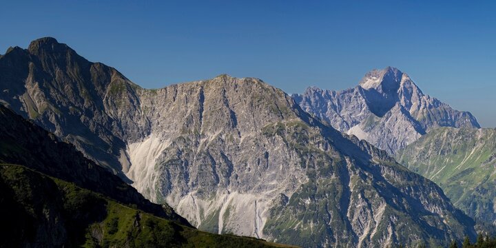 Panorama from Fellhorn, 2038 m to Widderstein, 2536 m, Allg&auml;u Alps, Vorarlberg, Austria