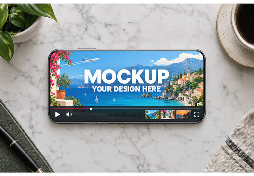 Smartphone Marble Flatlay Mockup