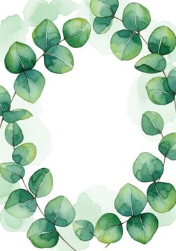 Hand-painted watercolor eucalyptus leaves in jade and emerald shades create a sophisticated botanical background with artistic eco-friendly charm, illustration, texture, nature