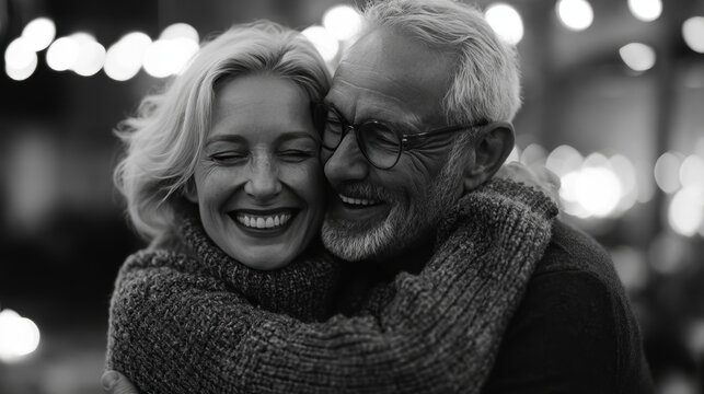 couple senior family smile and happy activity together, cuddling, warm hugs, senior or adult love, married couple, warm family. Husband and wife in love so fun in important days, celebrating