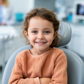 young girl is sitting in a dentist's chair. Children is smiling and enjoying her visit to the dentist
,dentistry, clinic, dental