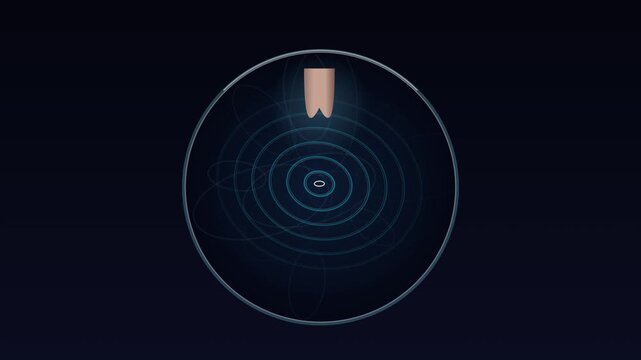 Radar Detection: A stylized radar screen displays concentric circles, indicating a detected target. The graphic evokes a sense of technology, surveillance, and precision.