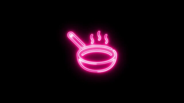 Glowing neon pot with steam rising on a dark black background illustration