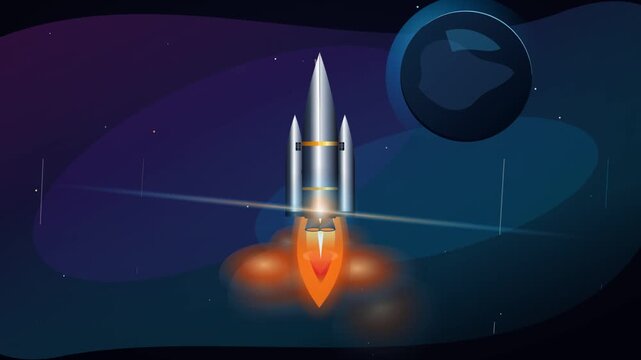 Space rocket launching into outer space galaxy background vector illustration for science exploration project
