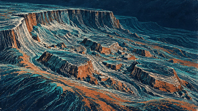 Submarine Landslide Scarp with Detached Sediment Blocks