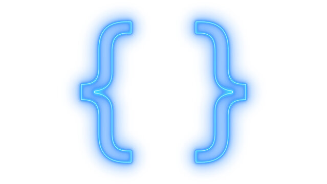 Glowing curly braces icon representing software code and programming script for web development and technology concept isolated on transparent background