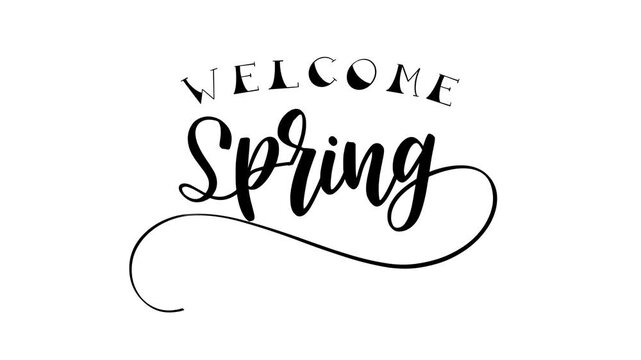 Animated black typography welcomes spring with lively lettering and charm, ideal for greeting cards, social media, invitations, and promotional designs.