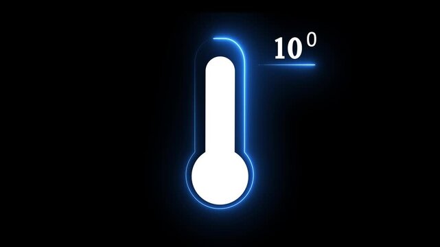 Neon glowing medical thermometer icon animation. That's indicates weather temperature 10 degree increase or decline. Thermometer equipment showing hot.4k video