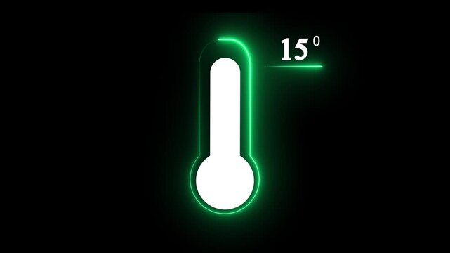 Neon glowing medical thermometer icon animation. That's indicates weather temperature 15 degree increase or decline. Thermometer equipment showing hot.4k video