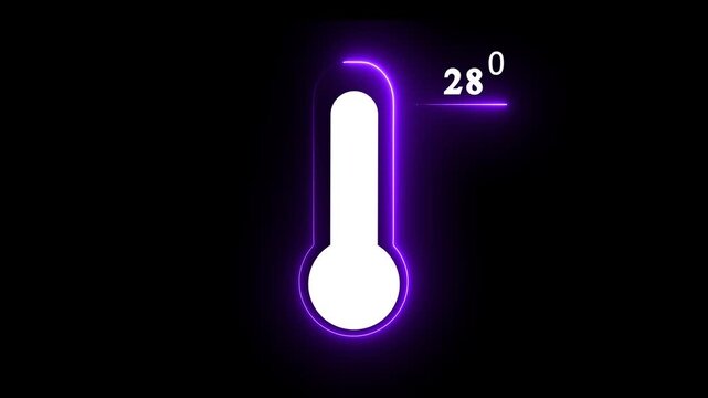 Neon glowing medical thermometer icon animation. That's indicates weather temperature 28 degree increase or decline. Thermometer equipment showing hot.4k video