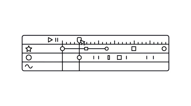 Video editing timeline interface icon showing keyframes and playhead