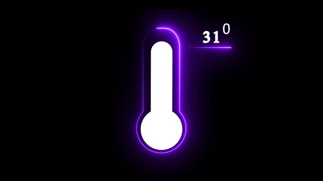 Neon glowing medical thermometer icon animation. That's indicates weather temperature 31 degree increase or decline. Thermometer equipment showing hot.4k video