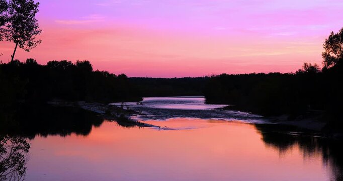  Pink sunset over the bridge in Oleggio Italy.