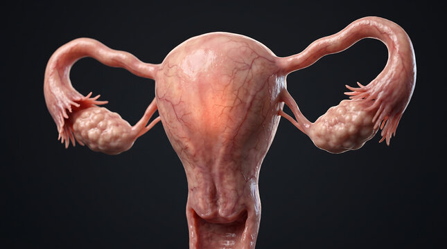 Detailed anatomical model of human uterus with fallopian tubes and ovaries shown separately