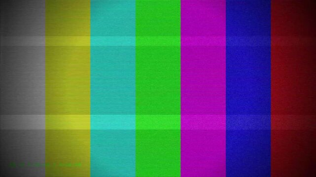 Retro TV No Signal Color Bars Motion Background, TV Lost Signal, Analog Broadcast Glitch and Digital Screen Distortion, Vintage Test Signal Pattern, RGB Flicker, Television Malfunction Effect