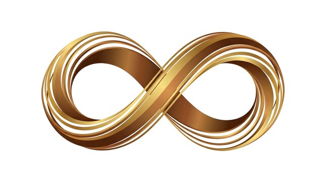 Elegant golden infinity symbol with a twisted 3D texture isolated on a white background, representing eternity, luxury, and seamless flow