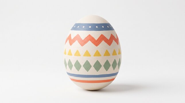  Isolated Easter egg with simple geometric decoration.  