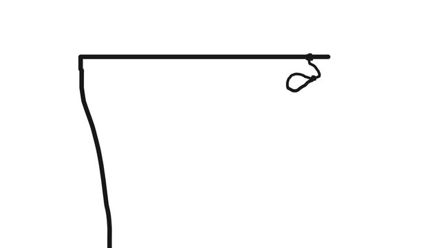 A cartoonish bent pipe or strip with a loop shakes from an earthquake.