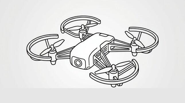 Line art illustration of a modern quadcopter drone with a camera
