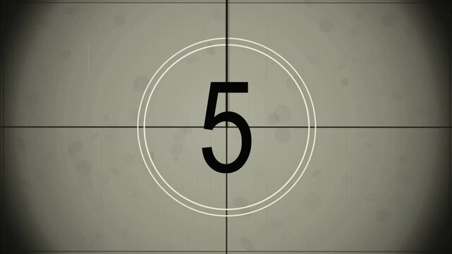 Classic 10 Second Countdown Timer Animation, Vintage Black and White Film Leader, Vintage Cinema Countdown 10 to 0 on Monochrome Film