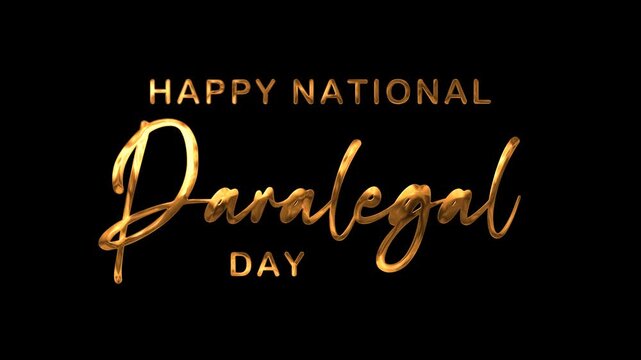 Golden lettering and animated text celebrate national paralegal day with holiday typography, ideal for greeting cards, posters, social media campaigns.