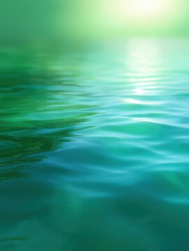Green water surface with gentle ripples and sunlight shimmer, fresh tropical sea wave texture for summer vacation travel and spa design concept art