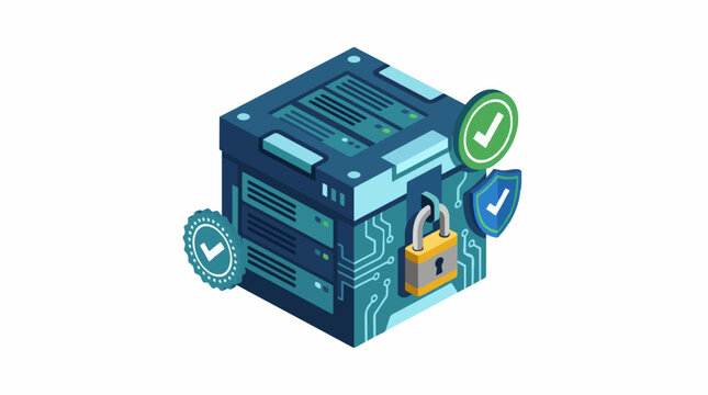 Secure Server Cloud Storage and Data Protection Isometric Illustration