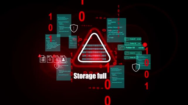 Storage Full Warning Concept Showing Red Alert Triangle, Overloaded Drive Capacity and Low Disk Space Notification Disrupting Computer Performance and File Management