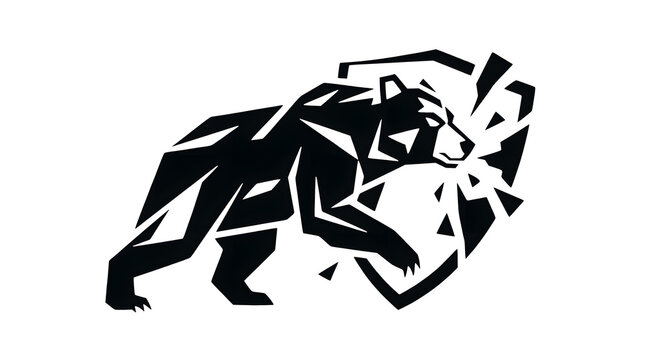 Geometric bear walking with shattered shield logo