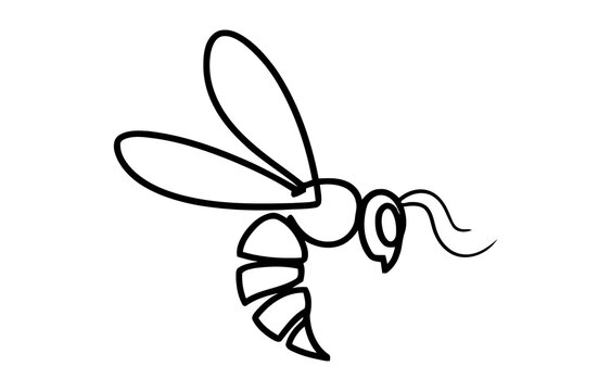 Simple line art drawing of a flying honey bee insect in a minimalist style isolated on transparent background