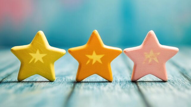 Consumer feedback with colorful star ratings wooden shapes and