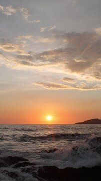 Mazatlan beaches, sunsets and scenic slow motion ocean swells and waves near Malecon sea promenade