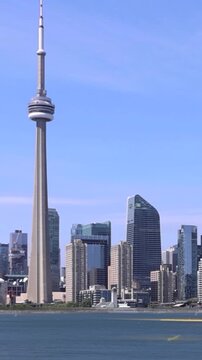 Scenic Toronto financial district skyline in the city downtown, view from Ontario lake