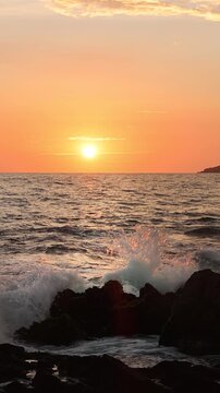 Mazatlan beaches, sunsets and scenic slow motion ocean swells and waves near Malecon sea promenade