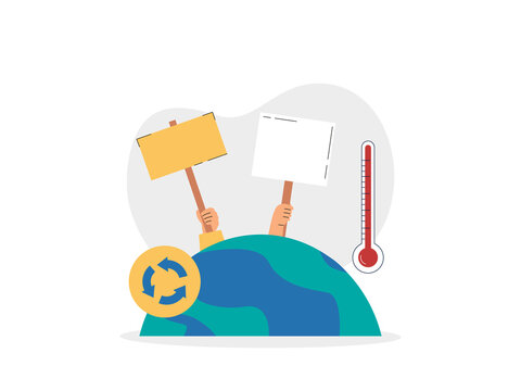 Environmental activism, climate change protests, and awareness of global warming. Protest illustrations. Flat vector concepts.