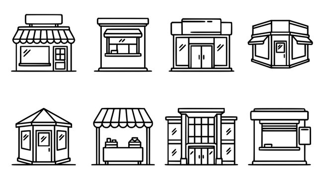 Shop and Storefront Line Icon Set &ndash; Retail Building Vectors
