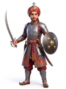 Valiant Rajput Warrior with tulwar sword and shield