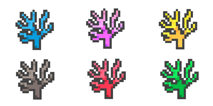Colorful Pixel Art Coral Reef Set for Game Assets