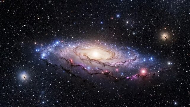 Andromeda Galaxy in Deep Space: A breathtaking view of the majestic Andromeda Galaxy, a spiral galaxy composed of billions of stars, set against the infinite canvas of the cosmos.