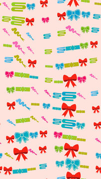 Seamless pattern of colorful bows and ribbons