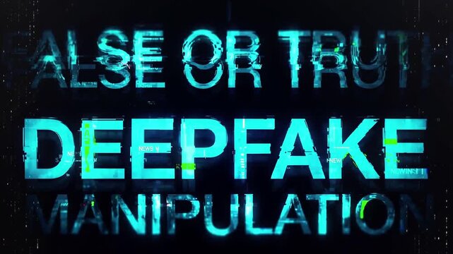 Deepfake Manipulation Text Glitching on Screen with Digital Distortion and Cyberpunk Aesthetic for Media or Tech Concept