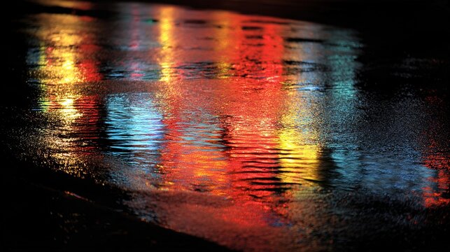 beacon. Vibrant emergency light reflections create abstract patterns on wet pavement at night. product launch decks, UI/UX mockups, designed for data visualization dashboards and holographic UIs.