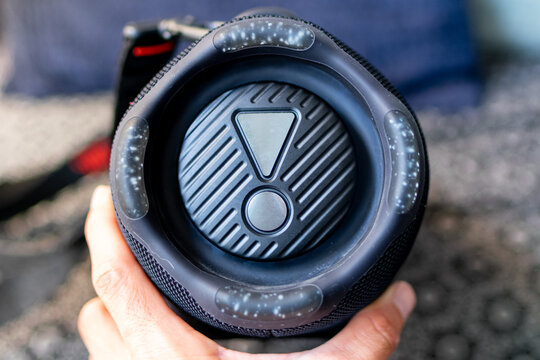 ZAPOPAN, MEXICO - OCTOBER 16, 2026: JBL Xtreme 4 portable bluetooth speaker showing logo and buttons.