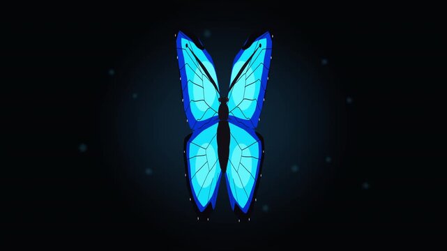 Blue butterfly glowing animation, insect flying wings, nature element, symbol